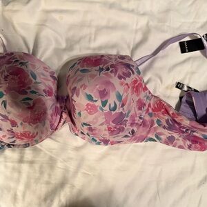 torrid Pink Lavender Floral Padded Bra with Teal Accents